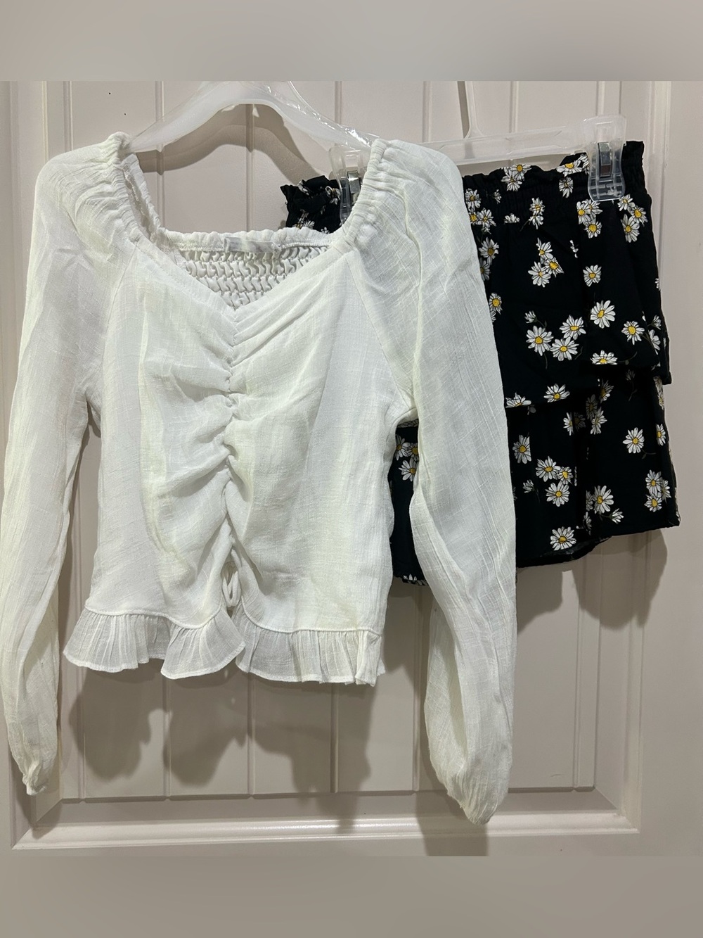 Girl’s White Peasant Top & Matching Black Daisy Skirt with attached shorts